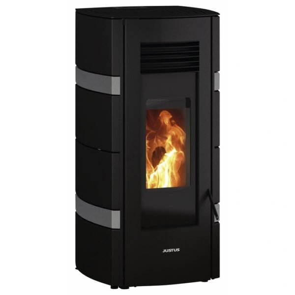 JUSTUS Pelletofen Sia, Stahl, max. 8 kW/200 m³, 1-Punkt-Verriegelung – schwarz / betongrau