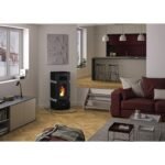 JUSTUS Pelletofen Sia, Stahl, max. 8 kW/200 m³, 1-Punkt-Verriegelung – schwarz / betongrau – Bild 2