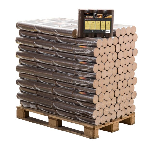 Runde Buchenholzbriketts 960 kg Palette 96 Packungen 10 kg